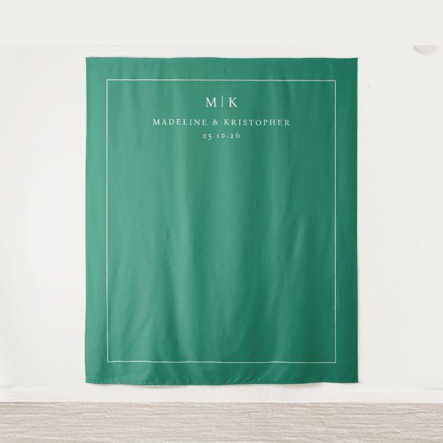 Elegant Green Minimalist Wedding Invitation Tapestry (Front)