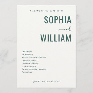 Elegant Green Minimalist Wedding Programme