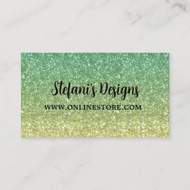 Elegant Green Mint Ombre glitter Online Store Business Card (Front)