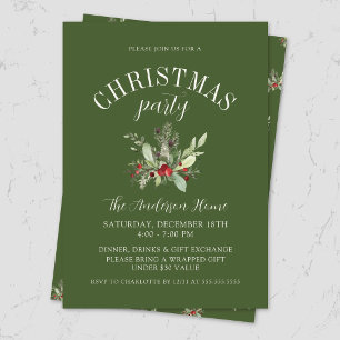 Elegant Green Mistletoe Christmas Holiday Party Invitation