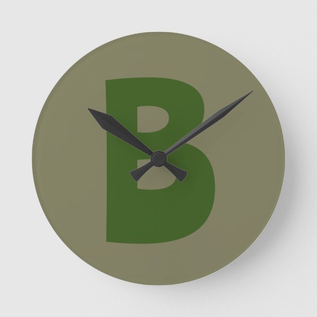 Elegant Green Monogram Initial Letter Round Clock (Front)
