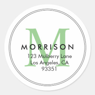 Elegant Green Monogram Return Address Classic Round Sticker