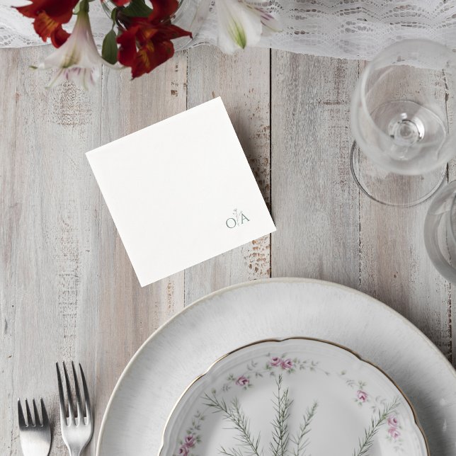Elegant Green Monogram Wedding Cocktail Napkin (Creator Uploaded)