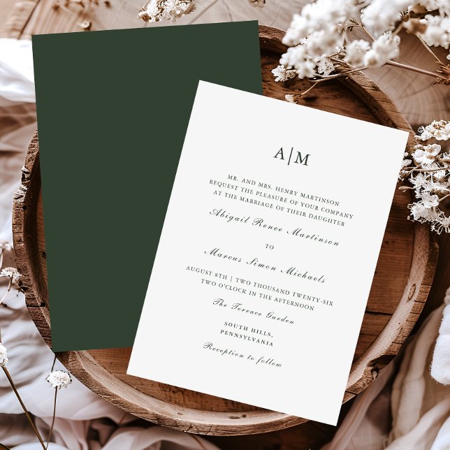 Elegant Green Monogram Wedding Invitation (Creator Uploaded)