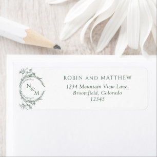 Elegant Green Monogram Wedding Return Address