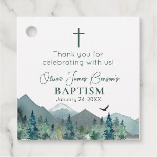 Elegant Green Mountain Boy Baptism Communion Favour Tags