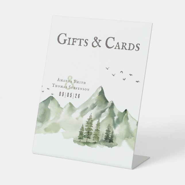 Elegant green mountain landscape gifts & cards pedestal sign (Front)