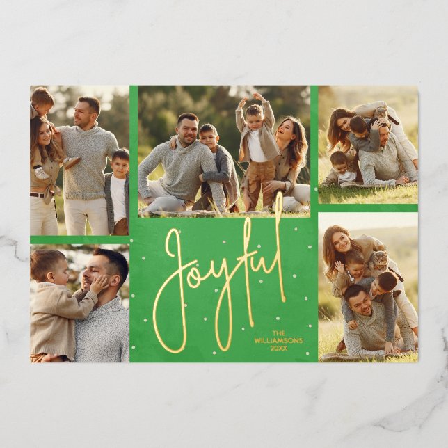 Elegant Green Multi Photo Joyful Gold (Front)