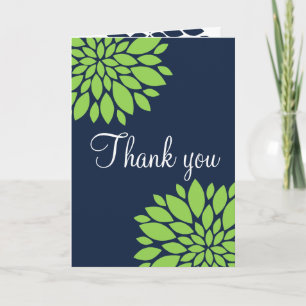 Elegant Green Navy Blue Floral Burst Thank You Card
