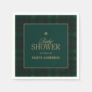 Elegant Green navy gold Plaid tartan Baby shower Napkin