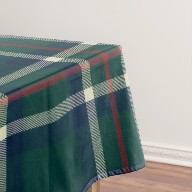 Elegant Green Navy Preppy Tartan Plaid Christmas Tablecloth (In Situ)