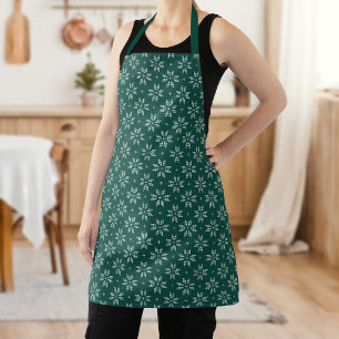 Elegant Green Nordic Snowflake Pattern Christmas Apron