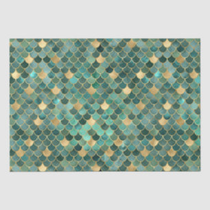 Elegant Green Ombre Foil & Gold Mermaid Scales Tissue Paper