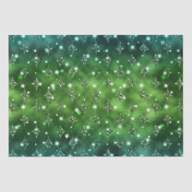 Elegant Green Ombre Glitter Celestial Pattern Tissue Paper (Front)