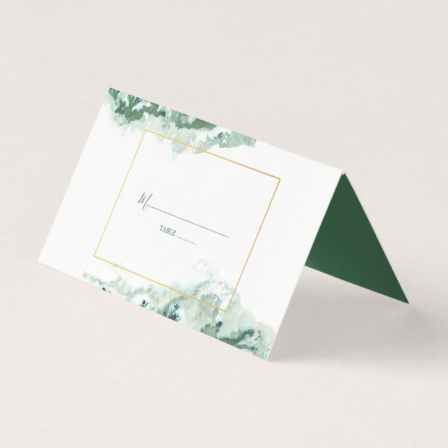 Elegant Green Ombre Marble Wedding Table Cards (Front)