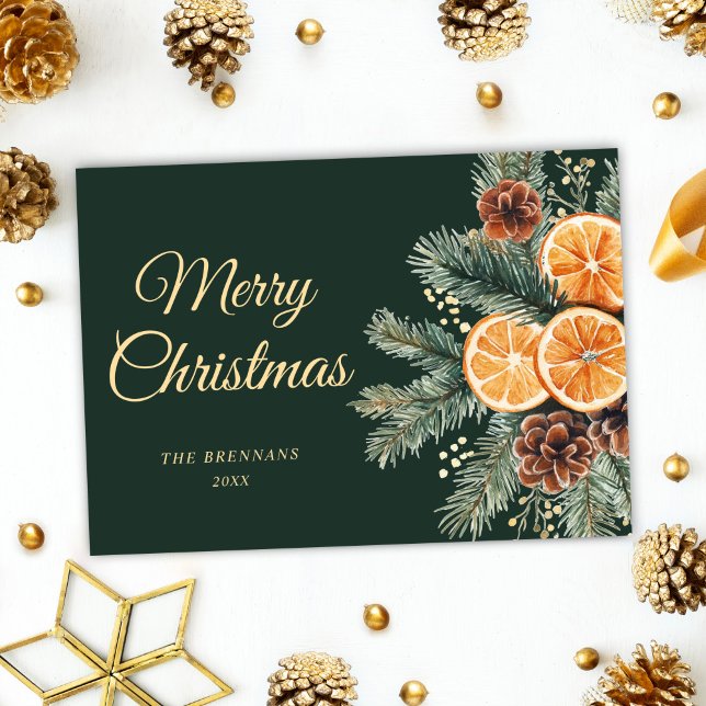 Elegant Green Orange Citrus Christmas Holiday Card (Elegant Green Orange Citrus Christmas Holiday Card)