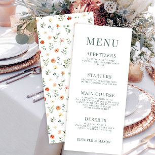 Elegant green orange floral wedding menu cards