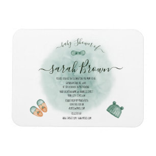 ELEGANT GREEN & ORANGE WATERCOLOR BABY SHOWER MAGNET