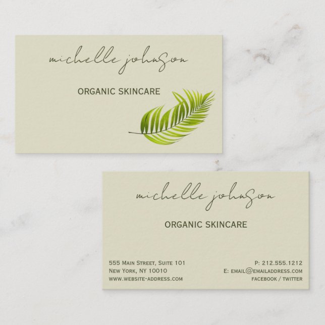  Elegant Green Organic Skincare Business Card (Front/Back)