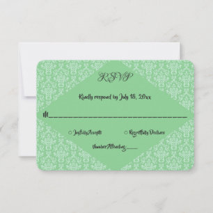 Elegant Green Ornate Damask Classic Formal Wedding RSVP Card