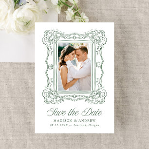 Elegant Green Ornate Frame Photo Wedding Save The Date