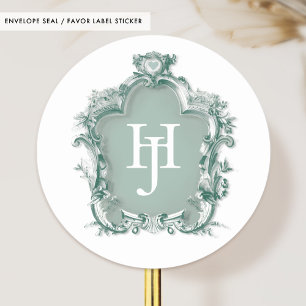 Elegant Green Ornate Monogram Seal / Favour Sticke
