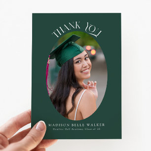 Elegant Green Oval Graduation Photo Thank You Card