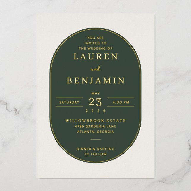 Elegant Green Oval Wedding Invitation (Front)