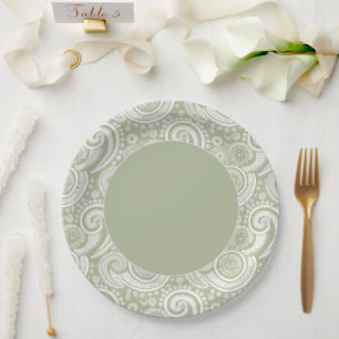 Elegant Green Paisley Border Paper Plate