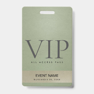 ELEGANT GREEN PALE GOLD VIP EVENT ACCESS PASS ID BADGE