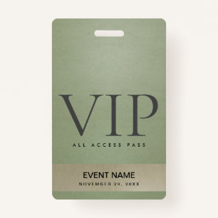 ELEGANT GREEN PALE GOLD VIP EVENT ACCESS PASS ID BADGE