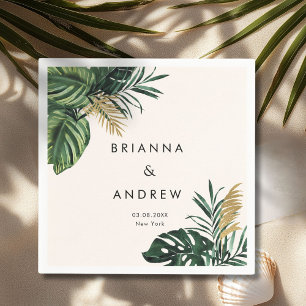 Elegant, Green Palm, Gold (Imitation) Napkin