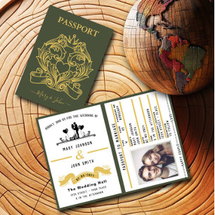 Elegant Green Passport Style Wedding Invitation