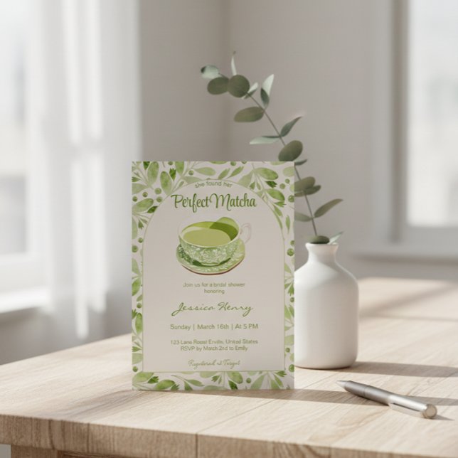 Elegant Green Pattern Perfect Matcha bridal Shower Invitation (Creator Uploaded)