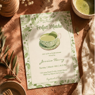 Elegant Green Pattern Perfect Matcha bridal Shower Invitation