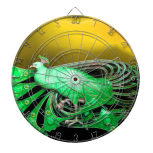ELEGANT  GREEN PEACOCK IN YELLOW DARTBOARD