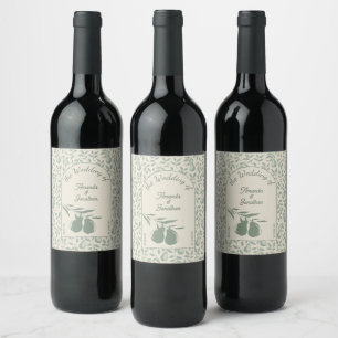 Elegant Green Pear Wedding Welcome Sign Wine Label