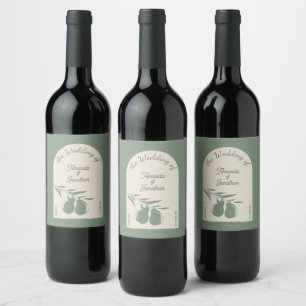 Elegant Green Pear Wedding Welcome Sign Wine Label