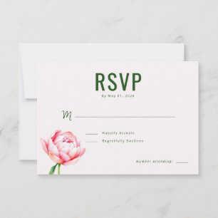 Elegant Green Peony RSVP Card
