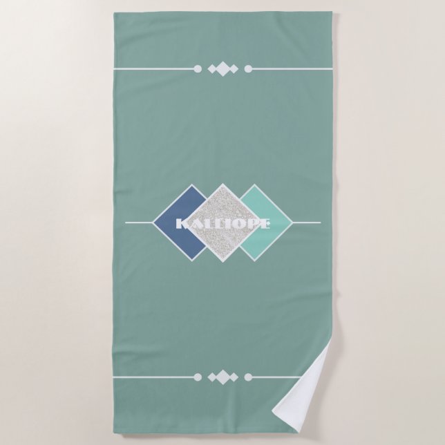 Elegant Green Personalised Beach Towel (Front)