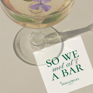 Elegant Green Personalised Cocktail Hour Wedding Napkin