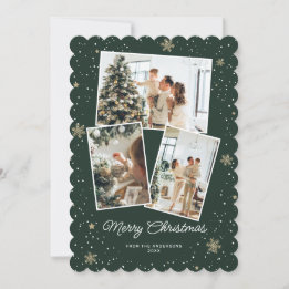 Elegant Green Photo Collage Merry Christmas Card