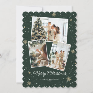 Elegant Green Photo Collage Merry Christmas Card
