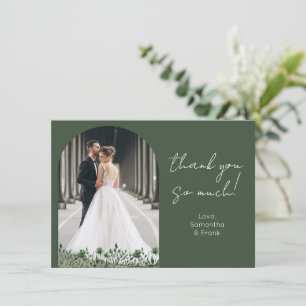 Elegant Green Photo Wedding Thank You Card