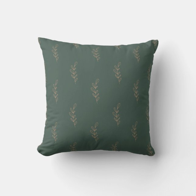 Elegant Green Pillow with Gold Leaf Pattern (Front)