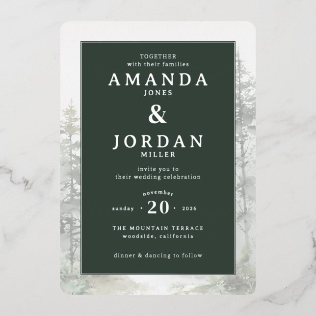 Elegant Green Pine Tree Wedding Invitation (Front)