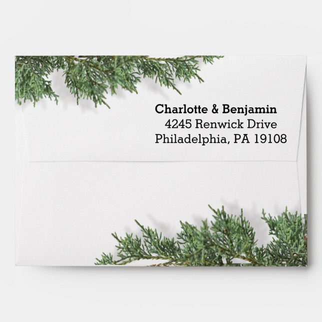 Elegant Green Pine Tree Winter Wedding Invitation  Envelope (Back (Top Flap))