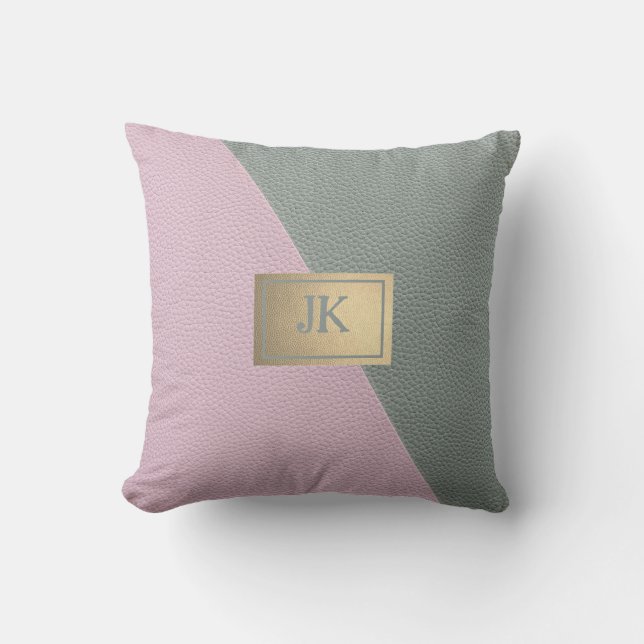 Elegant Green Pink Leather Monogram   Cushion (Front)