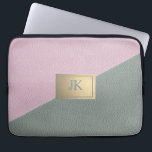 Elegant Green Pink Leather Monogram   Laptop Sleeve<br><div class="desc">Elegant pink green leather and your monogram.</div>