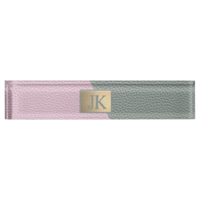 Elegant Green Pink Leather Monogram   Nameplate (Front)